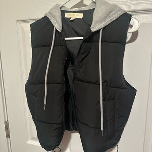 Madden Girl Black Vest with Gray Hood